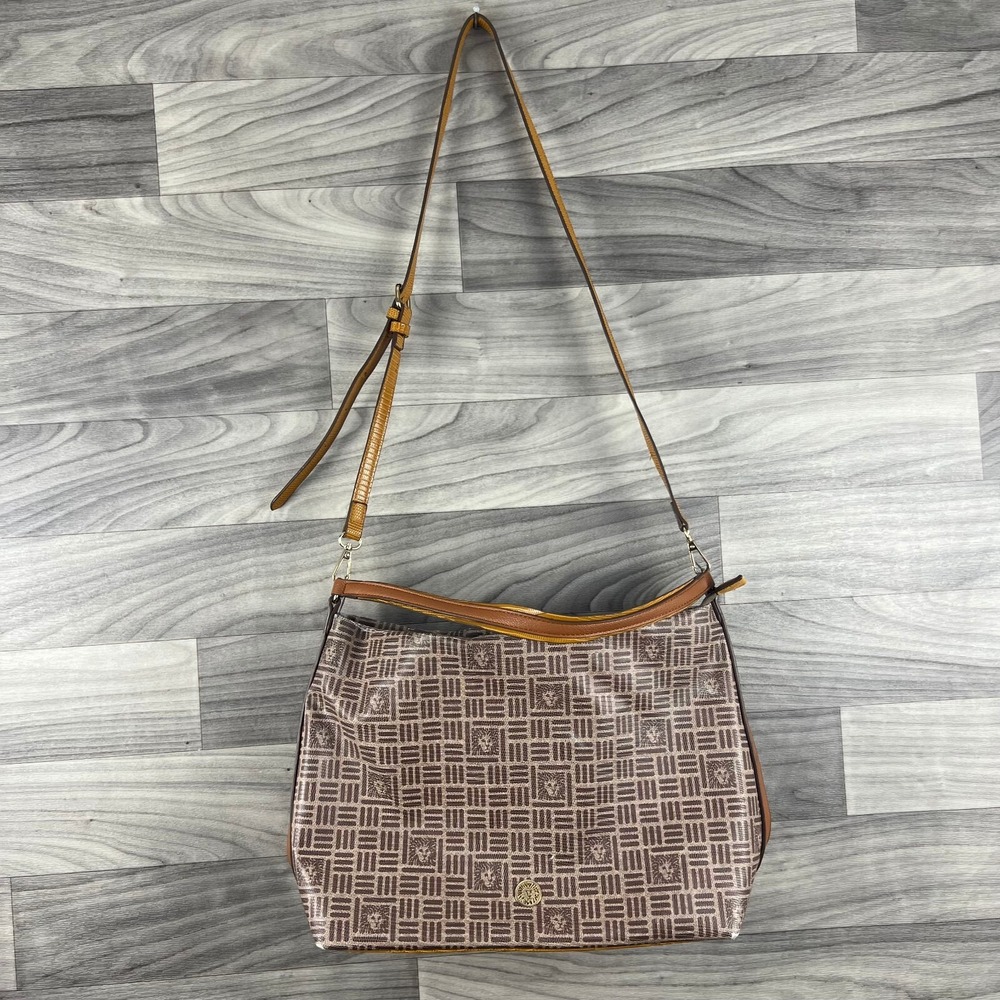 Anne Klein Tote Bag Womens Beige Tribal Pattern Adjustable Strap Inner Pockets